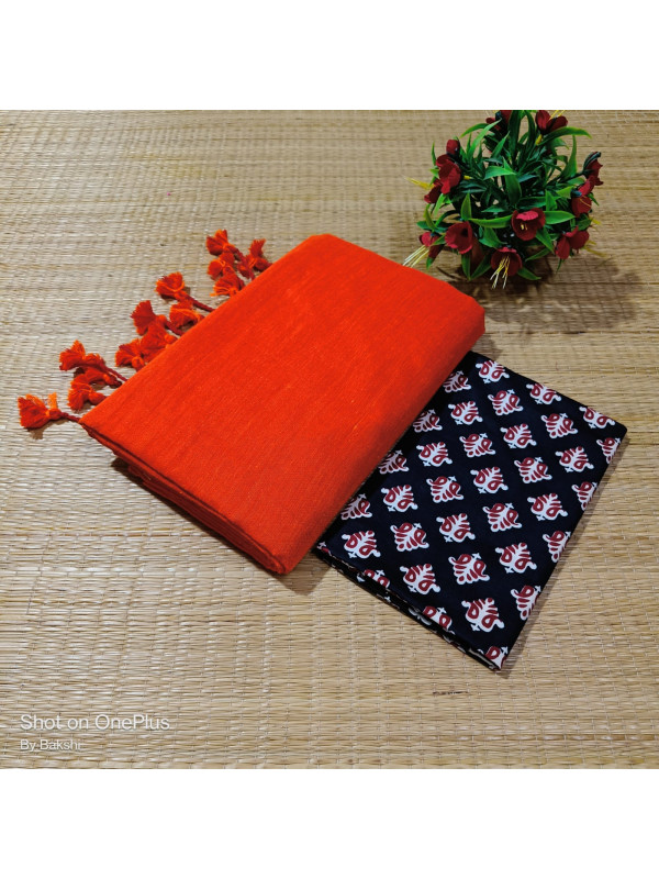 Plain khadi with Blouse(Orange) Plain khadi with Blouse(Orange)